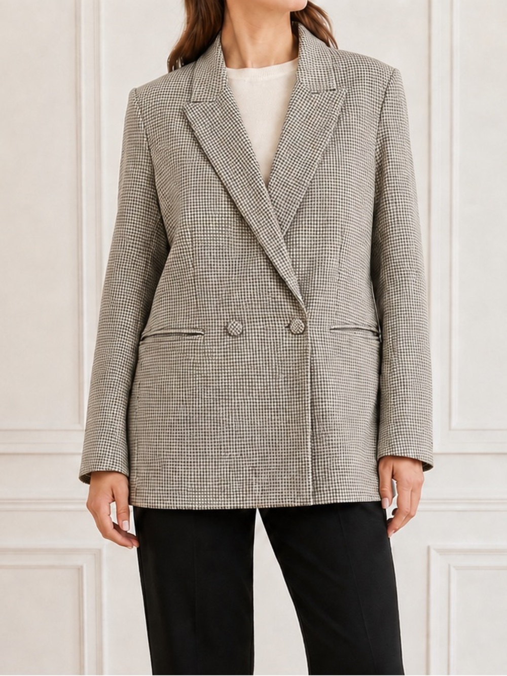 House of Harlow 1960 Houndstooth Blazer Large Double Breasted Oversized Jacket